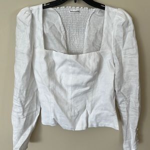 Reformation white linen long sleeve shirt with square neck